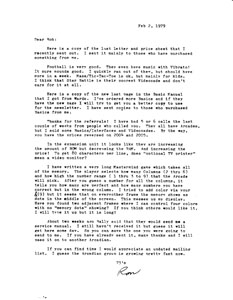 Ron Schwenk Letter (Feb 2, 1979)